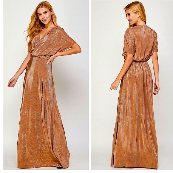 Golden Bronze Front Twist Formal Maxi Dress - Picture 3 of 3